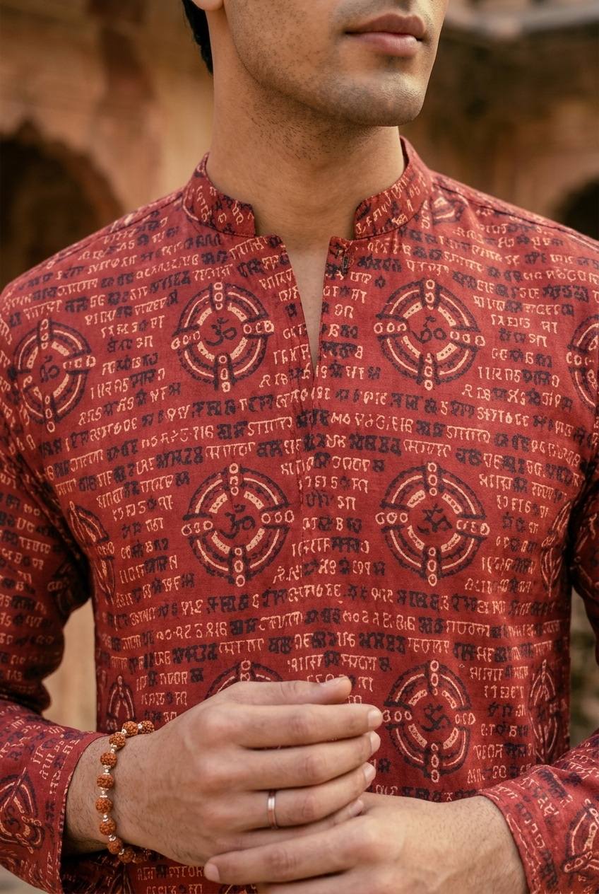 TRIPURA KURTA - INDIAN RED Size 3XL | Veda Handcrafted Ethnic Wear