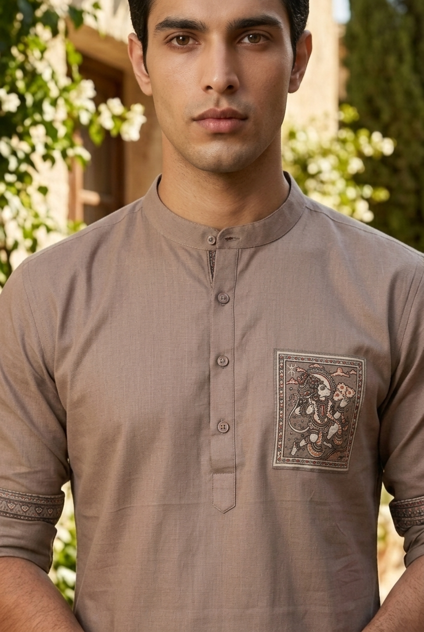 TARA KURTA - TAN Size 3XL | Veda Handcrafted Ethnic Wear