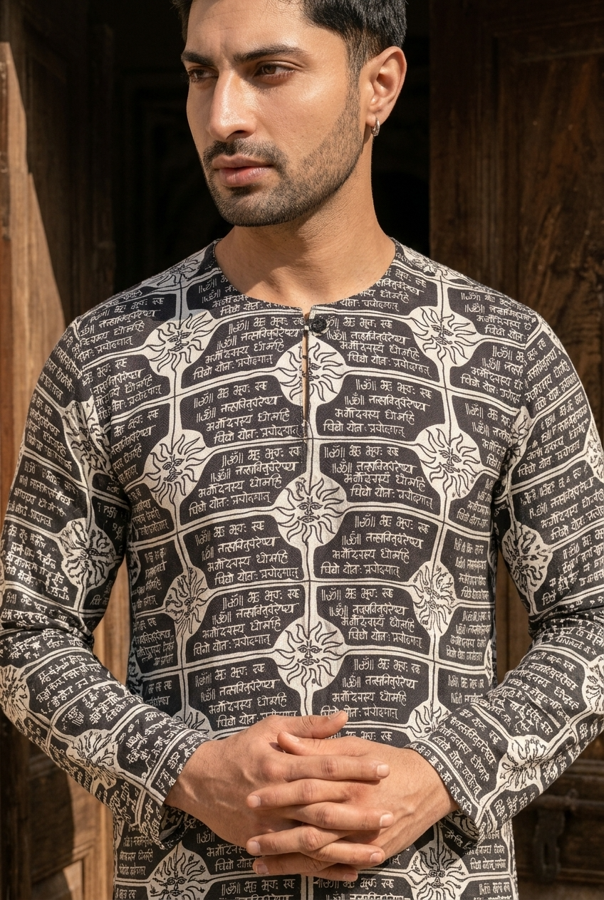 DEVENDRA KURTA - BLACK Size 3XL | Veda Handcrafted Ethnic Wear