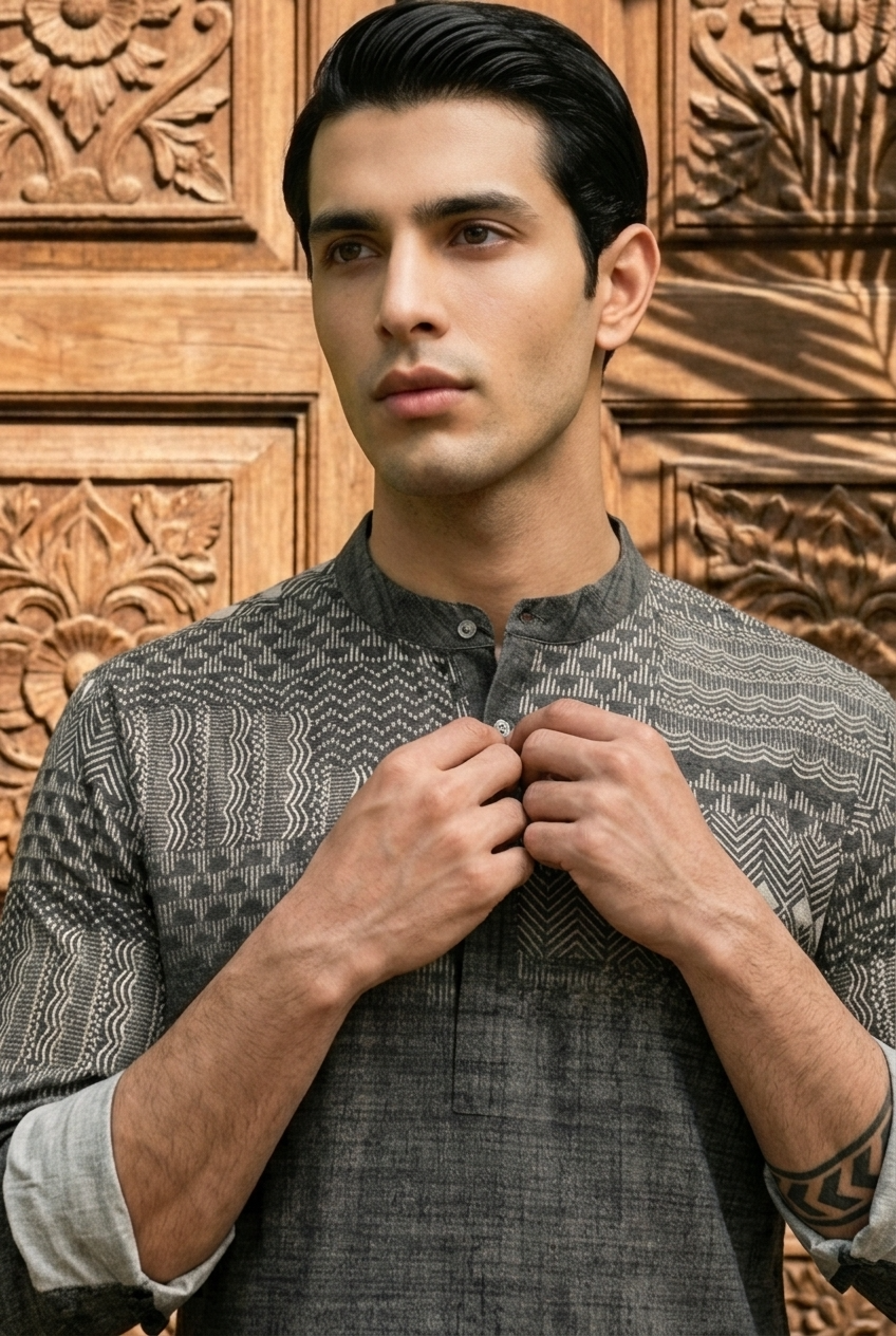 KALA KURTA - BLACK Size 3XL | Veda Handcrafted Ethnic Wear