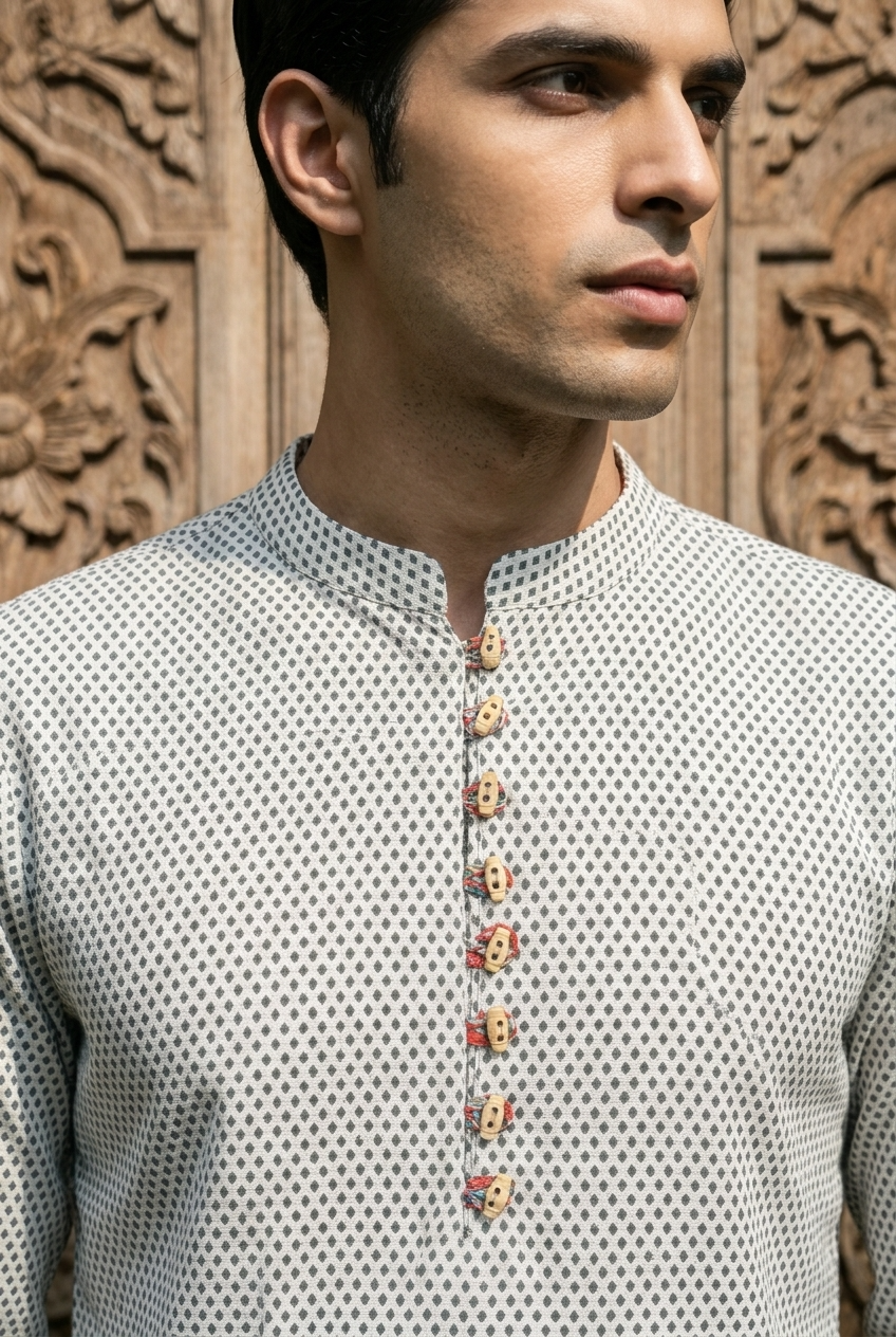SVETA KURTA - CREAM Size 3XL | Veda Handcrafted Ethnic Wear