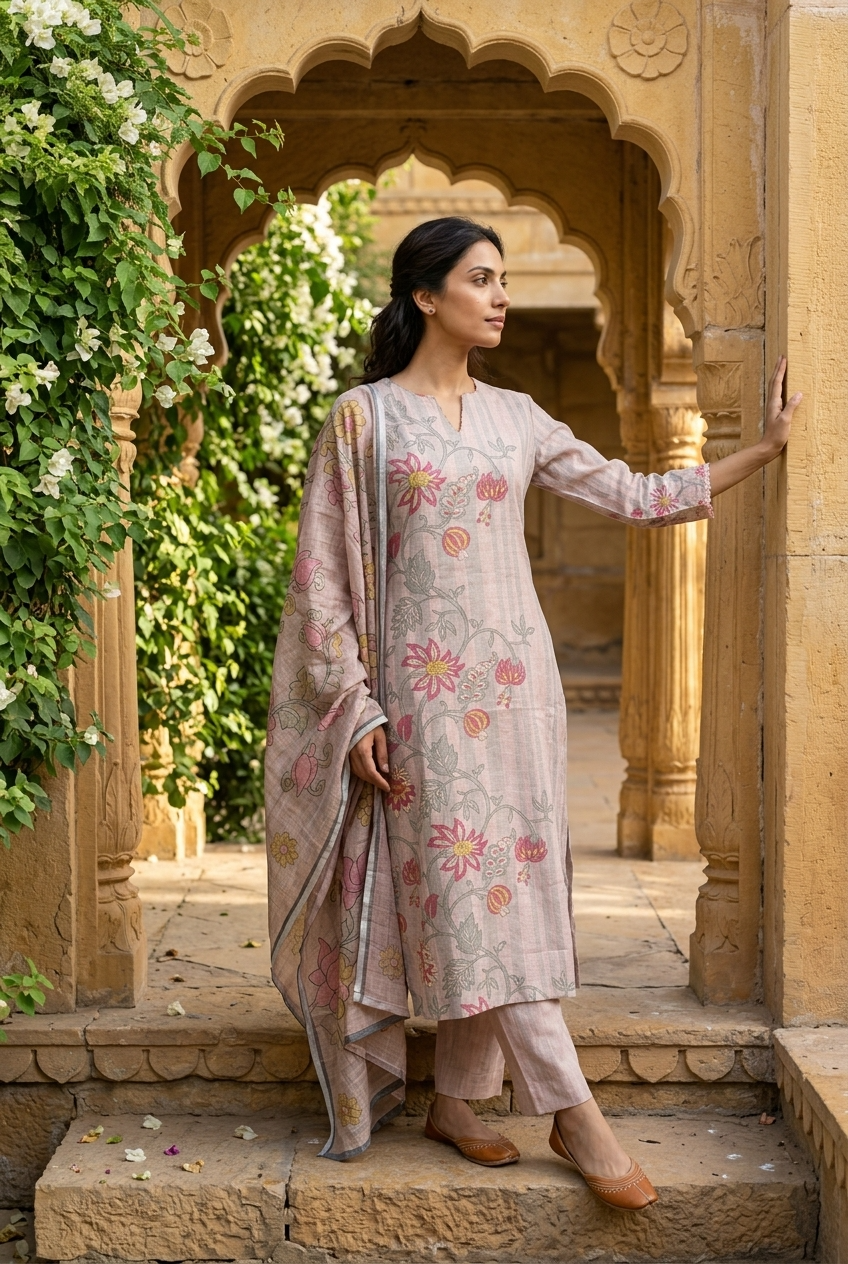 KAMINI KURTA SET - PINK Size M | Veda Handcrafted Ethnic Wear