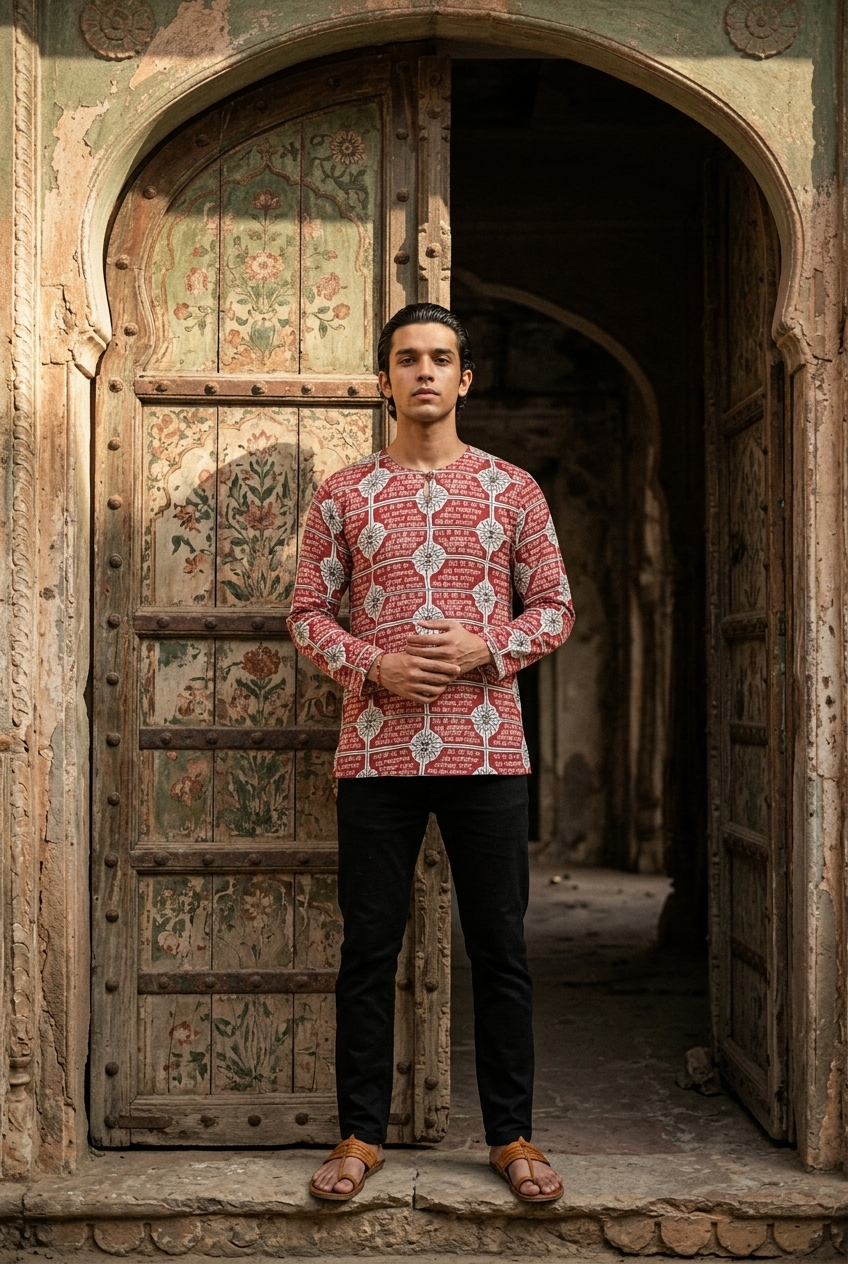 DEVENDRA KURTA - RED Size M | Veda Handcrafted Ethnic Wear