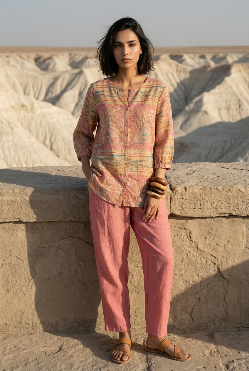 MRIGAYA CO-ORD SET - PINK Size M | Veda Handcrafted Ethnic Wear