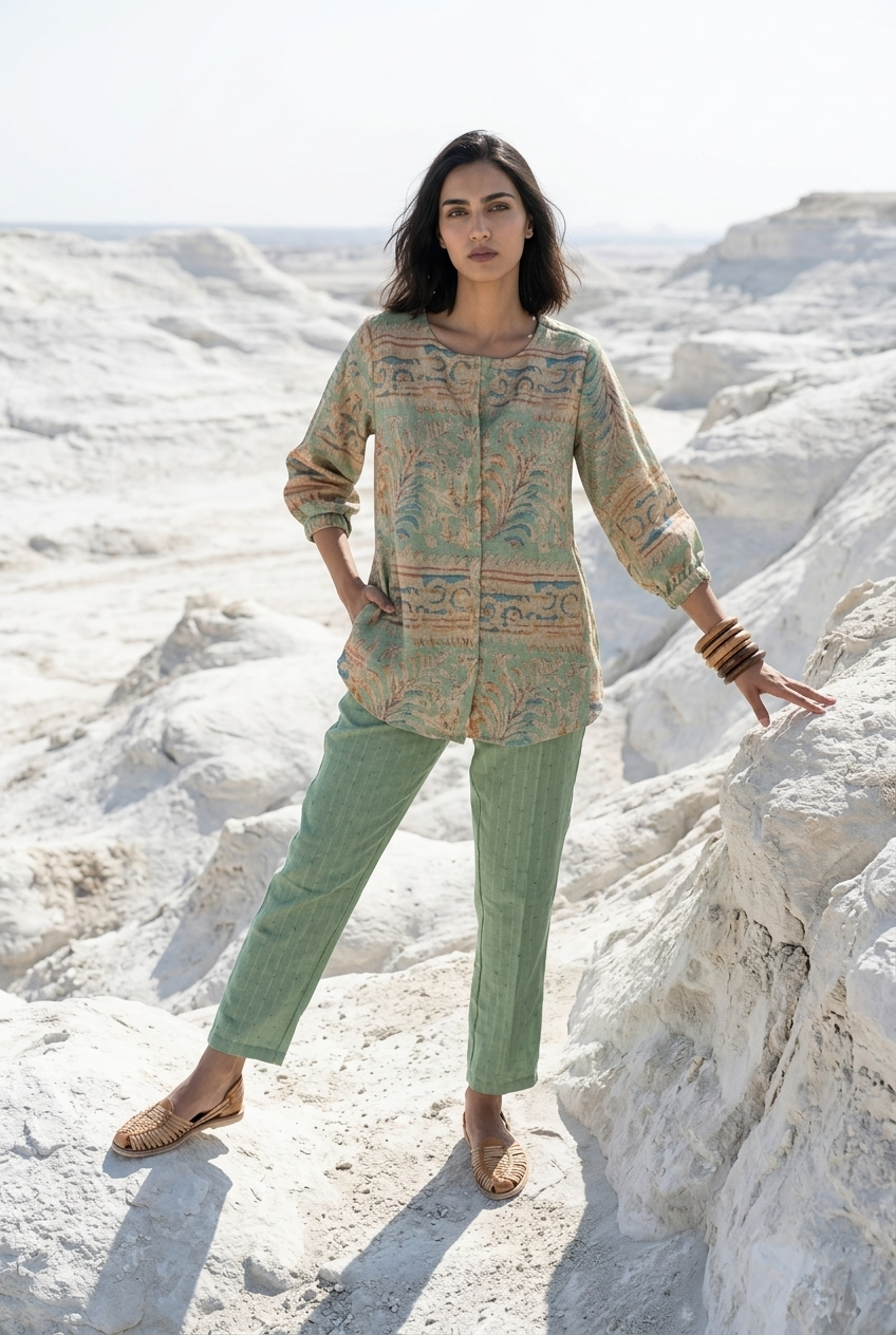 MRIGAYA CO-ORD SET - PISTA Size M | Veda Handcrafted Ethnic Wear