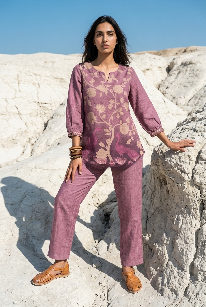 SAGARI CO-ORD SET - WINE Size M | Veda Handcrafted Ethnic Wear