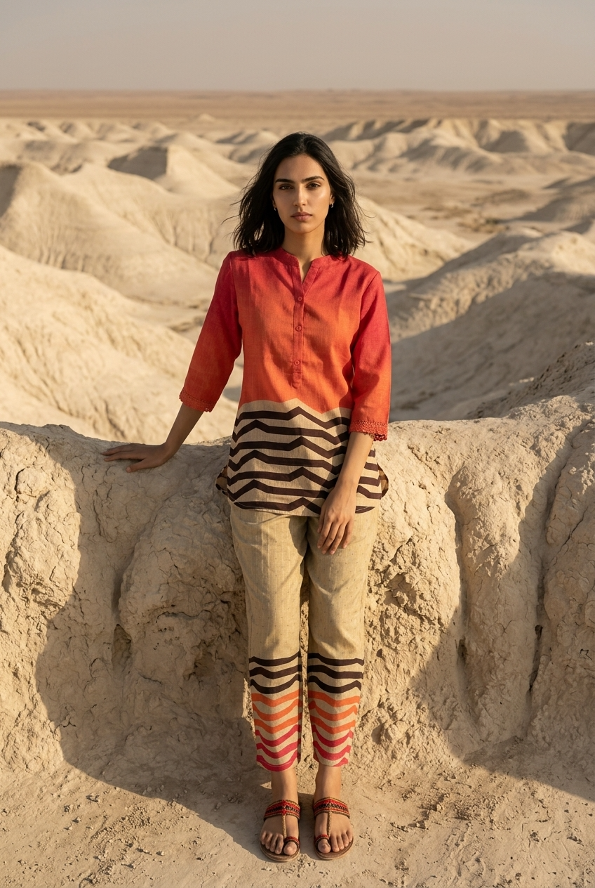 BHASKAR CO-ORD SET - ORANGE Size M | Veda Handcrafted Ethnic Wear