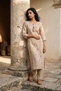 NIRMALA KURTA COMBO - BEIGE Size M | Veda Handcrafted Ethnic Wear